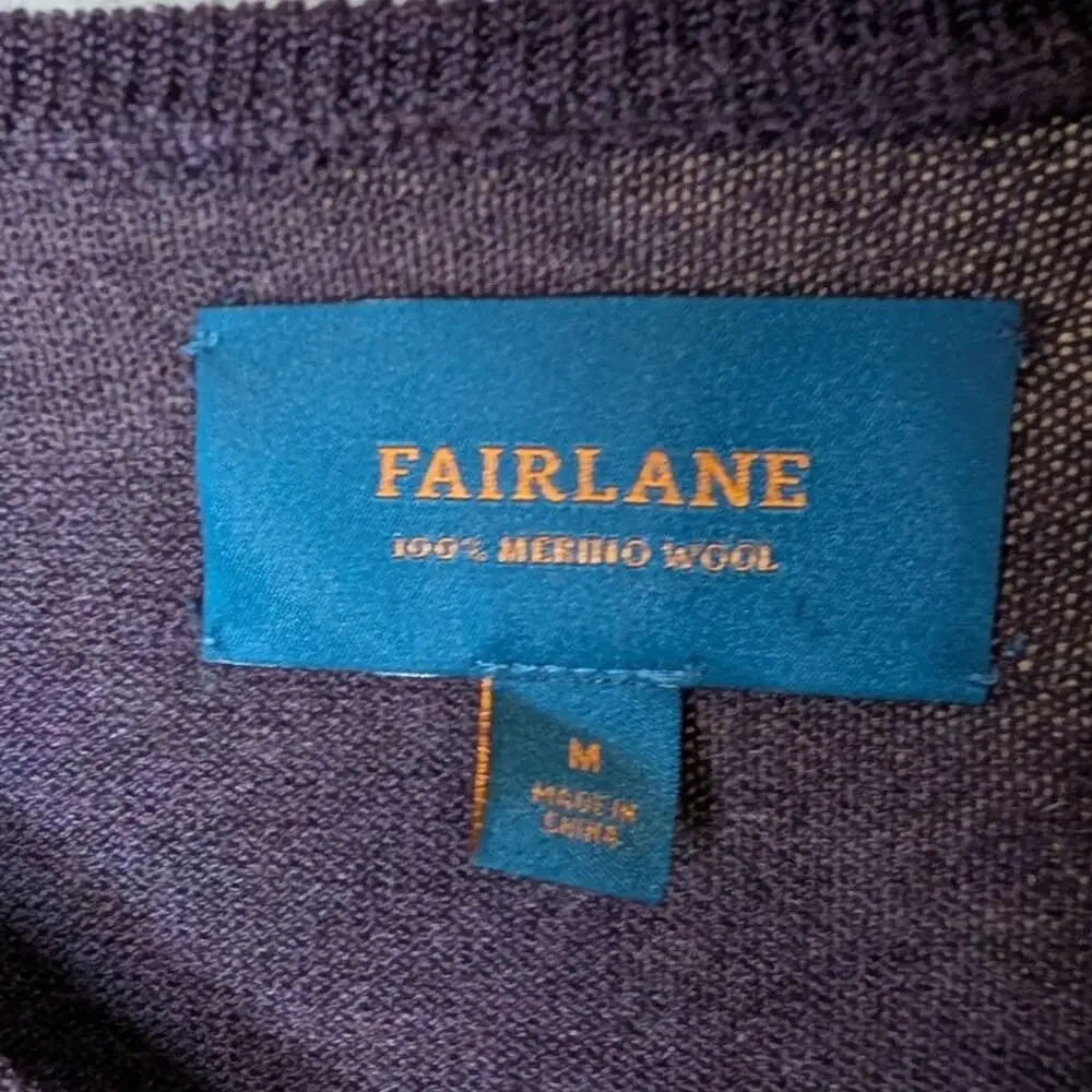 Fairlane 100% Merino Wool Purple V-Neck Pullover Sweater Men's Medium